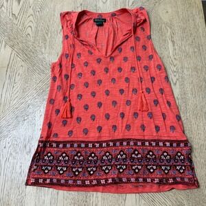 Lucky Brand Women's Small Paisley Print Sleeveless Tassel Tank‎ Top Boho Casual